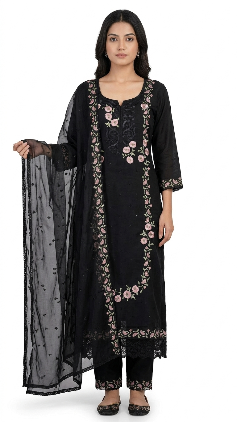 Black Resham Silk Kurti Set