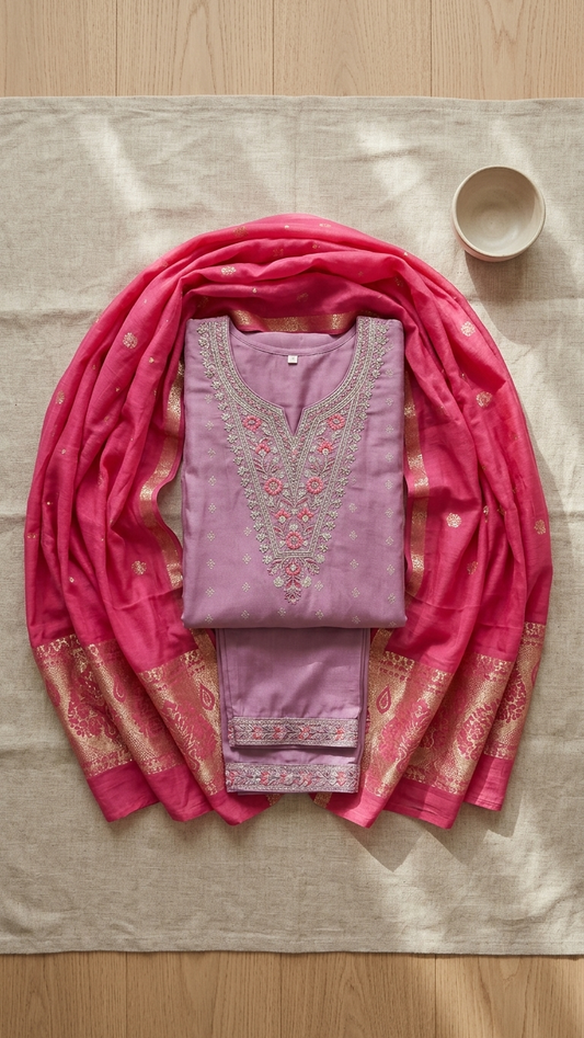 Lavender Zari Rayon Kurti Set