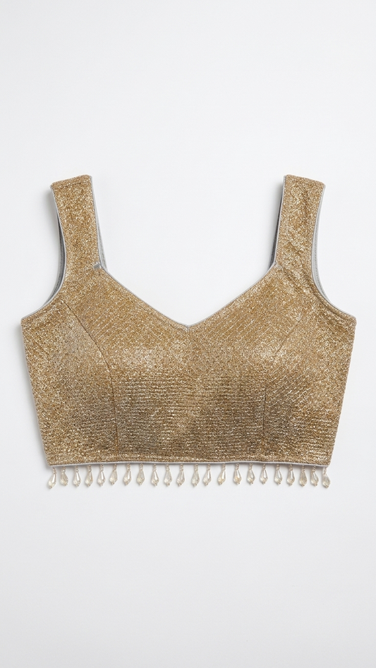 Gold Shimmer Blouse with Crystal Drop Trim | Saree Blouse