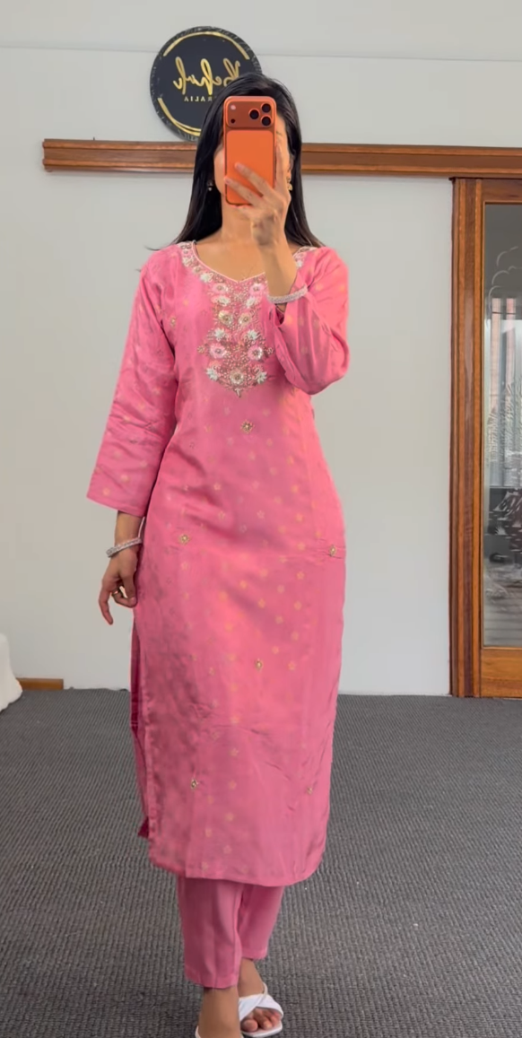 Ethereal Bloom — The Soft Pink Silk Kurti