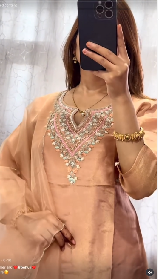 Light Orange Shimmer Kurti Set