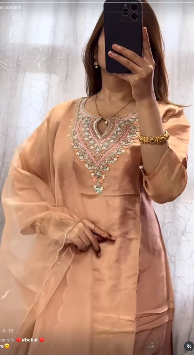 Light Orange Shimmer Kurti Set