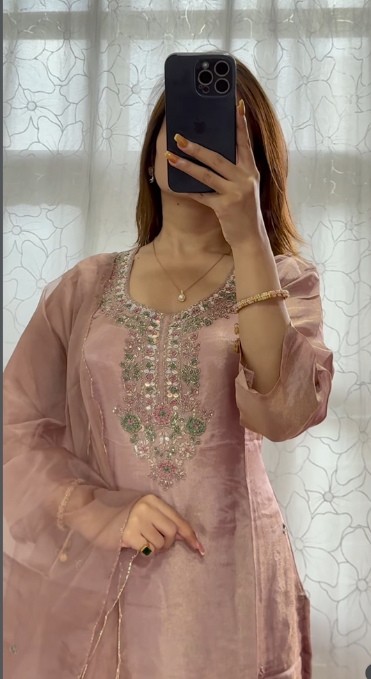 Blush Shimmer Silk Kurta Set