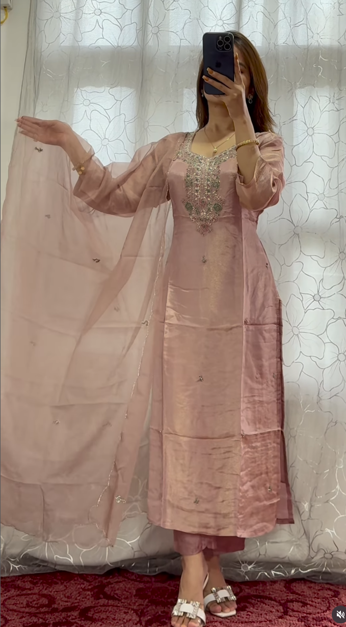 Blush Shimmer Silk Kurta Set