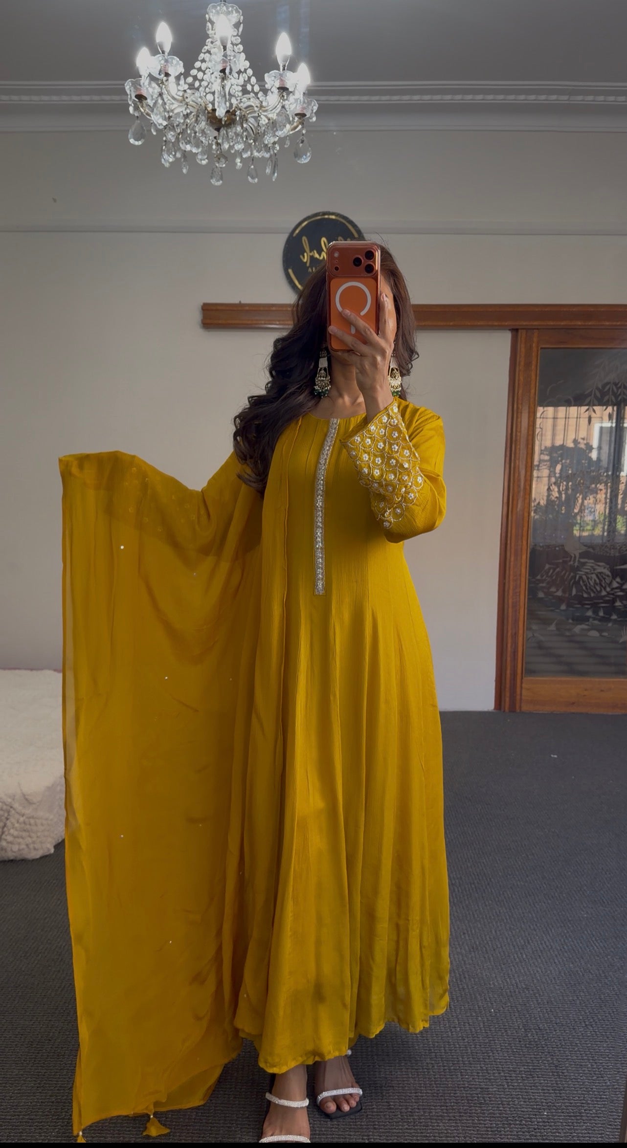 Yellow Chiffon Anarkali set
