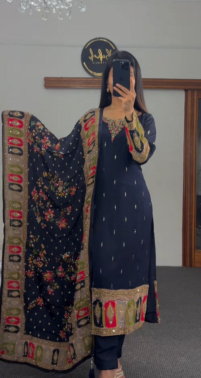 The Rajasthani Edit – Navy Blue Chiffon Set