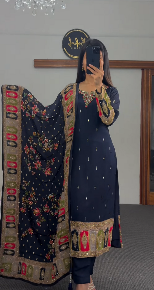 The Rajasthani Edit – Navy Blue Chiffon Set
