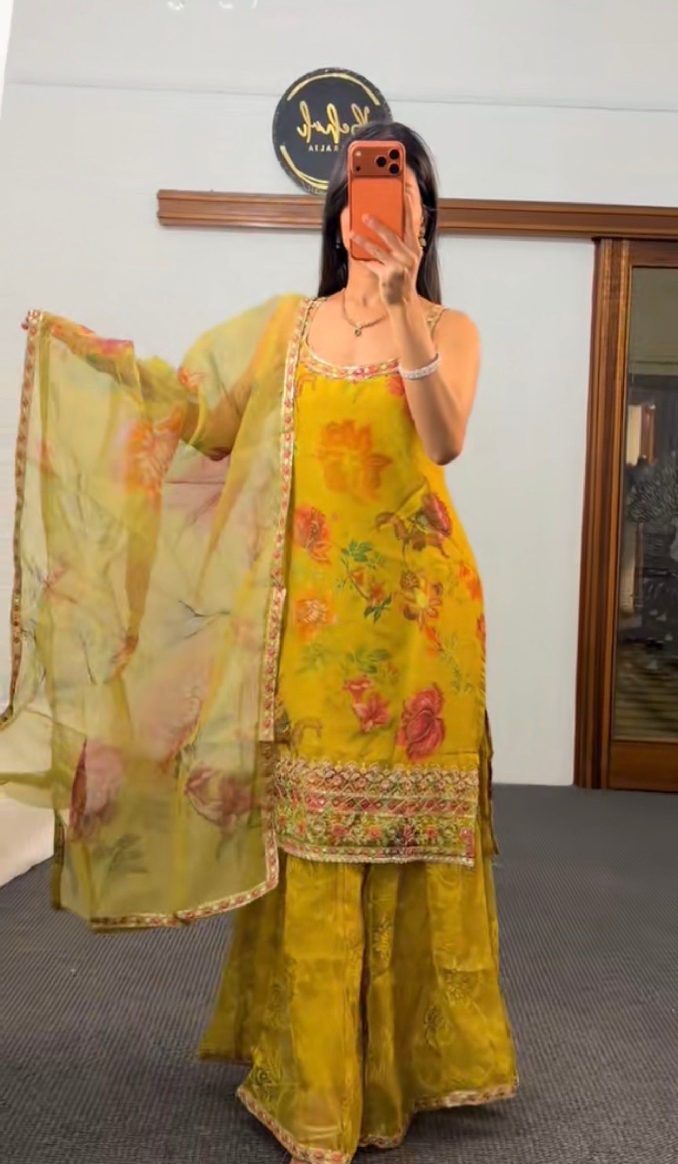 Vibrant Yellow Kurti with Modern Divider Pants