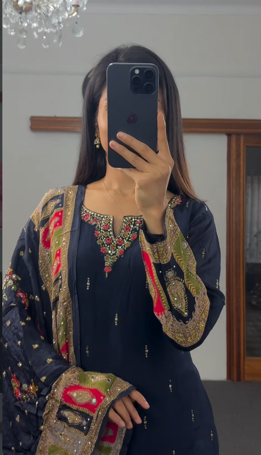 The Rajasthani Edit – Navy Blue Chiffon Set