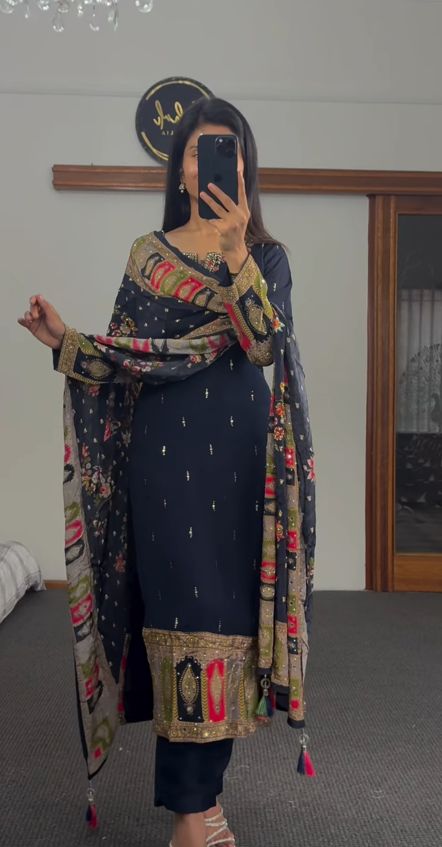 The Rajasthani Edit – Navy Blue Chiffon Set