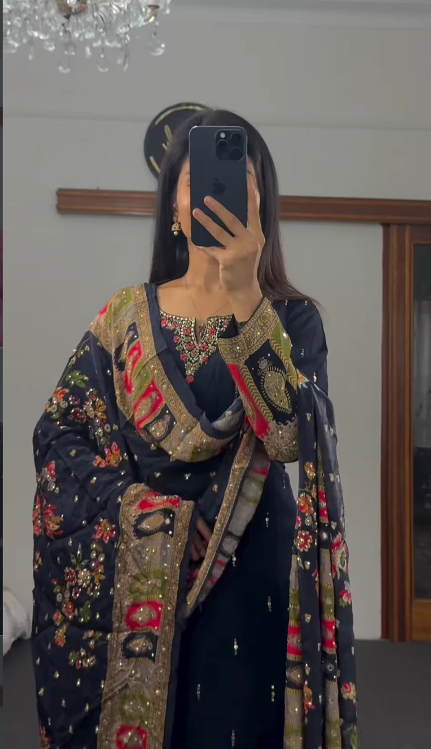 The Rajasthani Edit – Navy Blue Chiffon Set