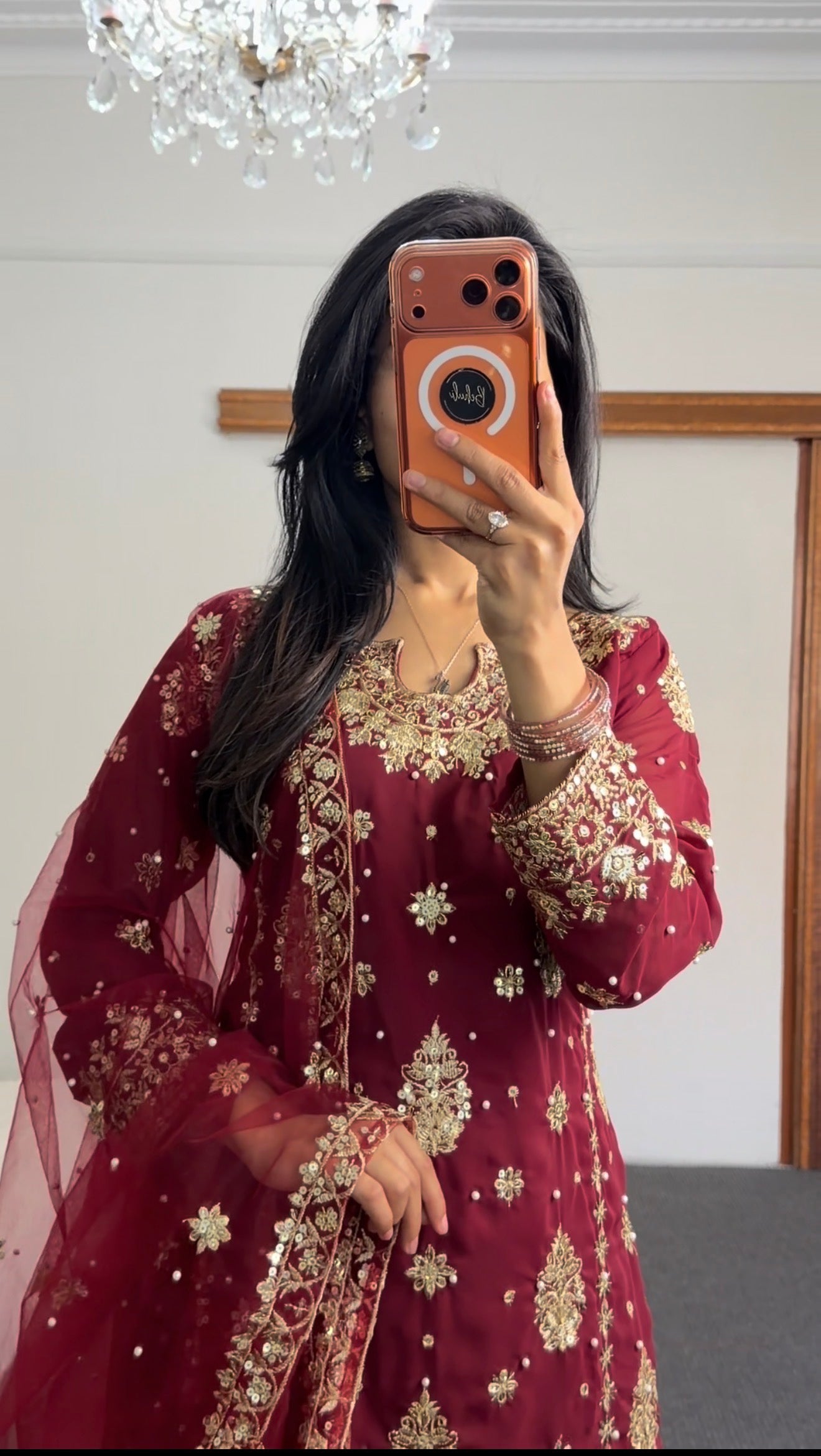 Georgette Kurti set in maroon