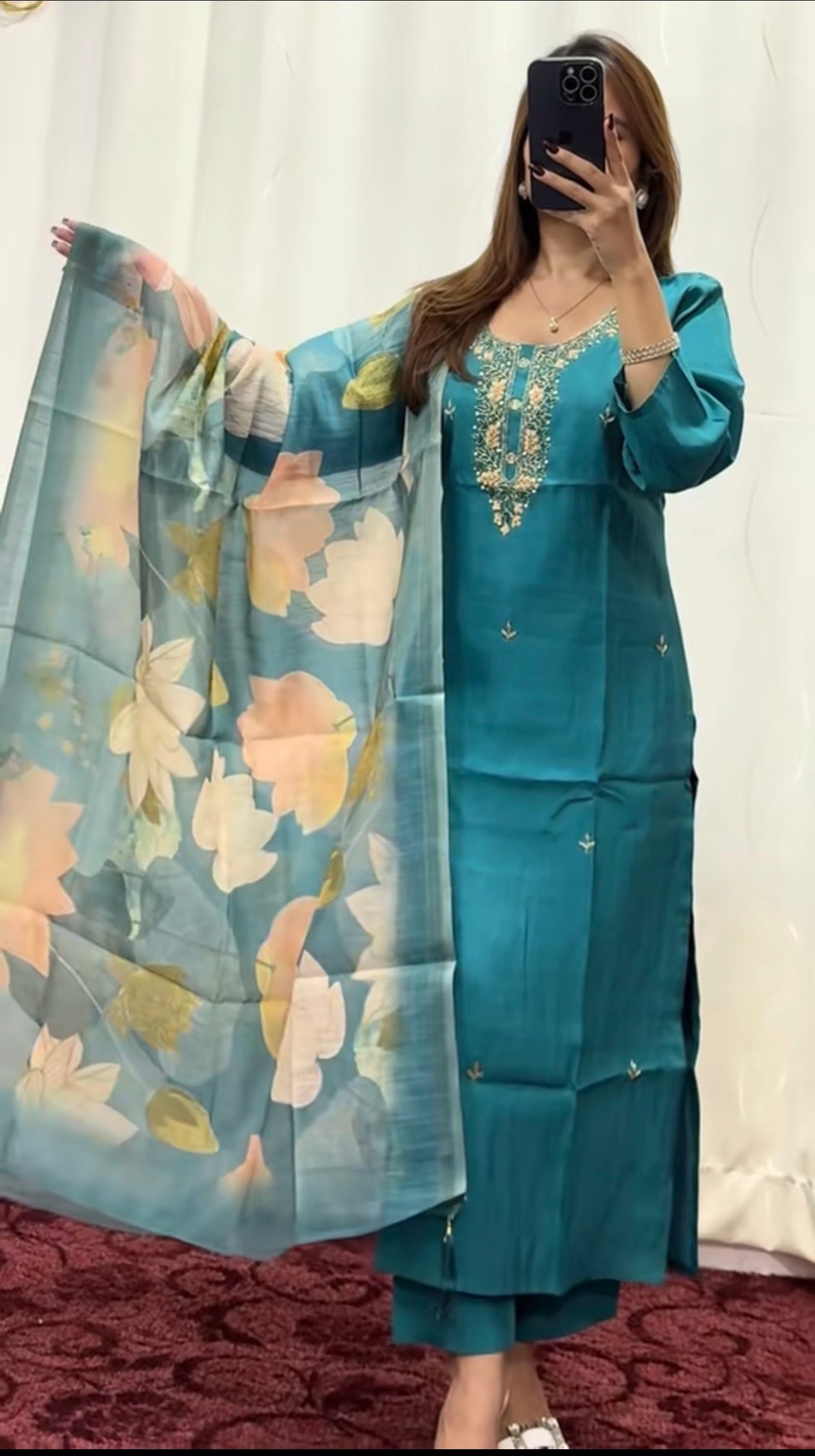 Silk Kurti set with printed dupatta