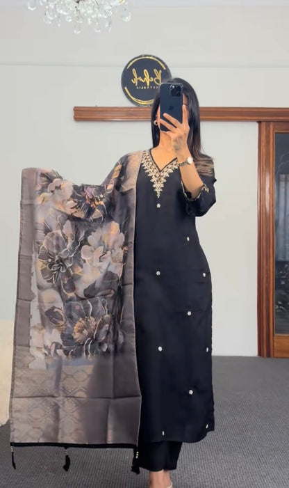 Premium Pure Dola Silk Kurti Set