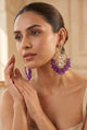 Purple Kundan & Crystal Chandbali Earrings with Beaded Drops