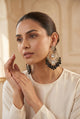 Gold & Black Kundan Statement Earrings with Crystal Drops