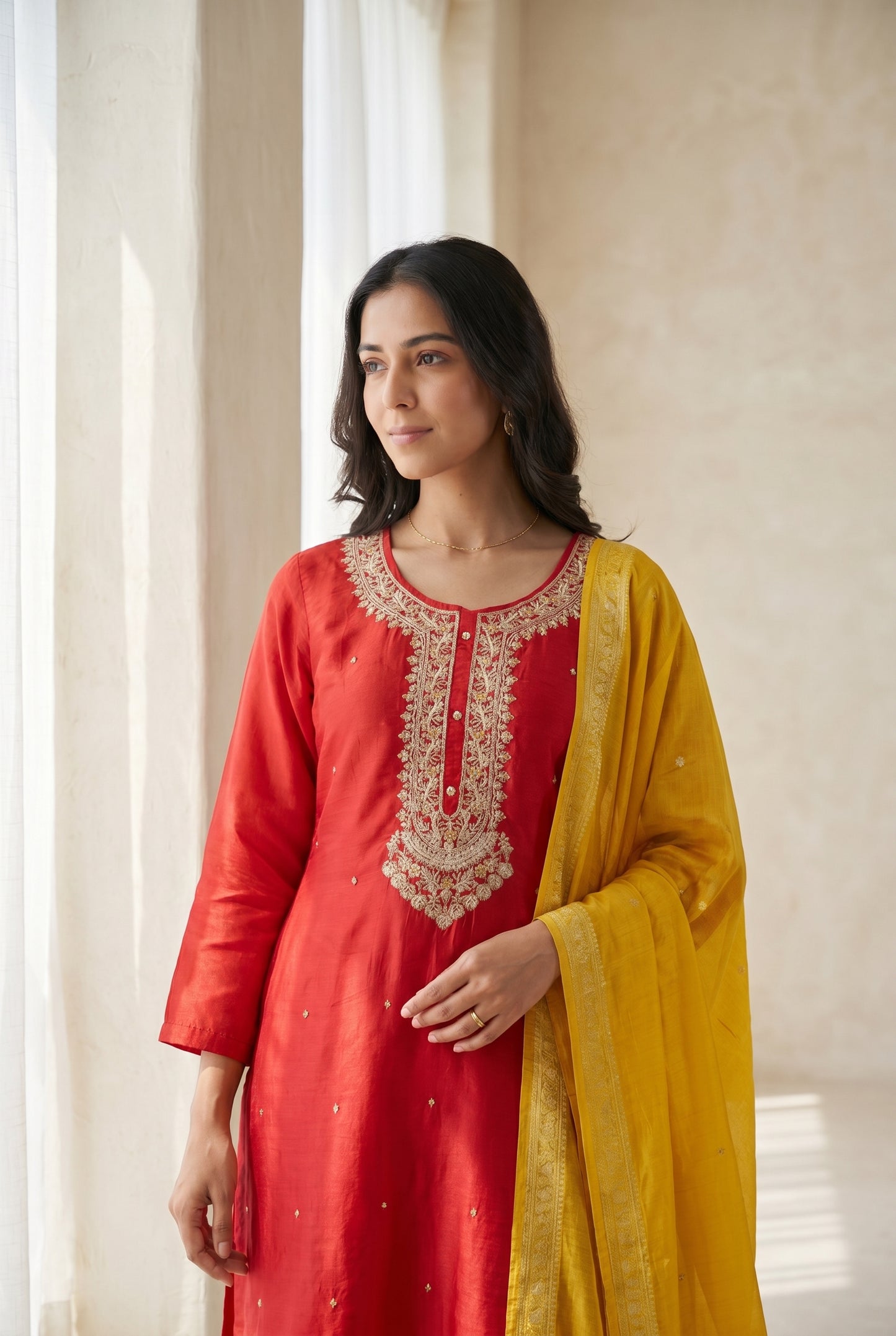 Red Zari Silk Palazzo Suit Set
