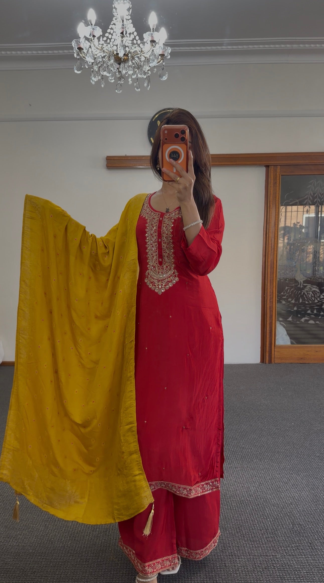Red Zari Silk Palazzo Suit Set
