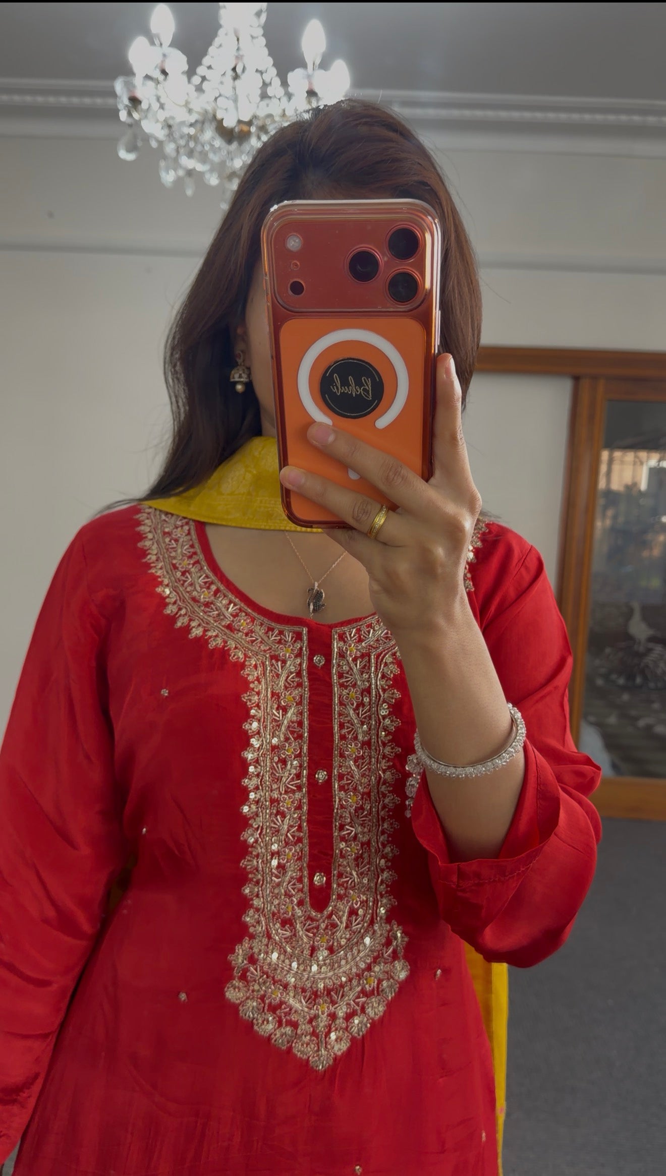 Red Zari Silk Palazzo Suit Set