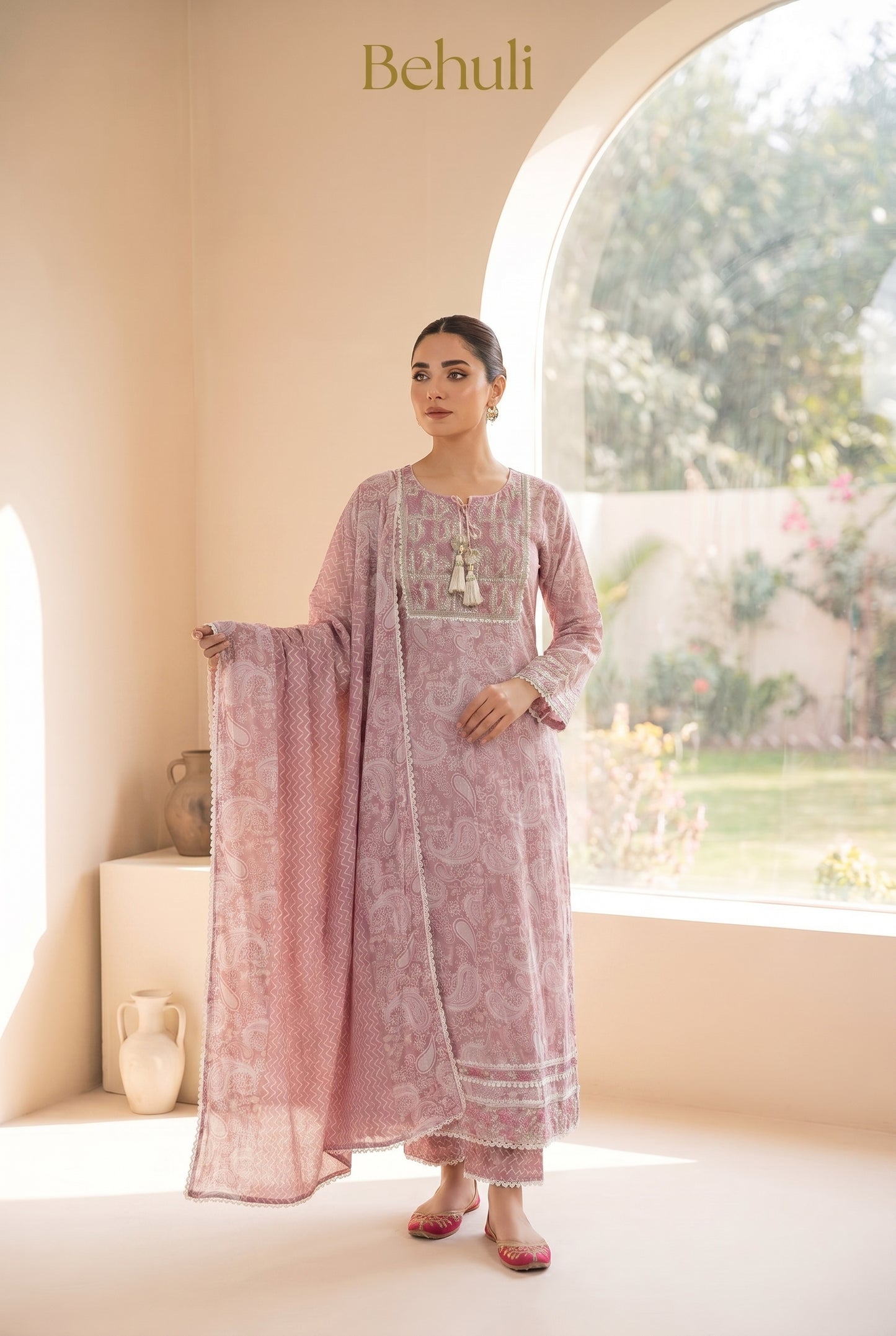 Dusty Rose Georgette Anarkali Set with Zari & Sequin Work