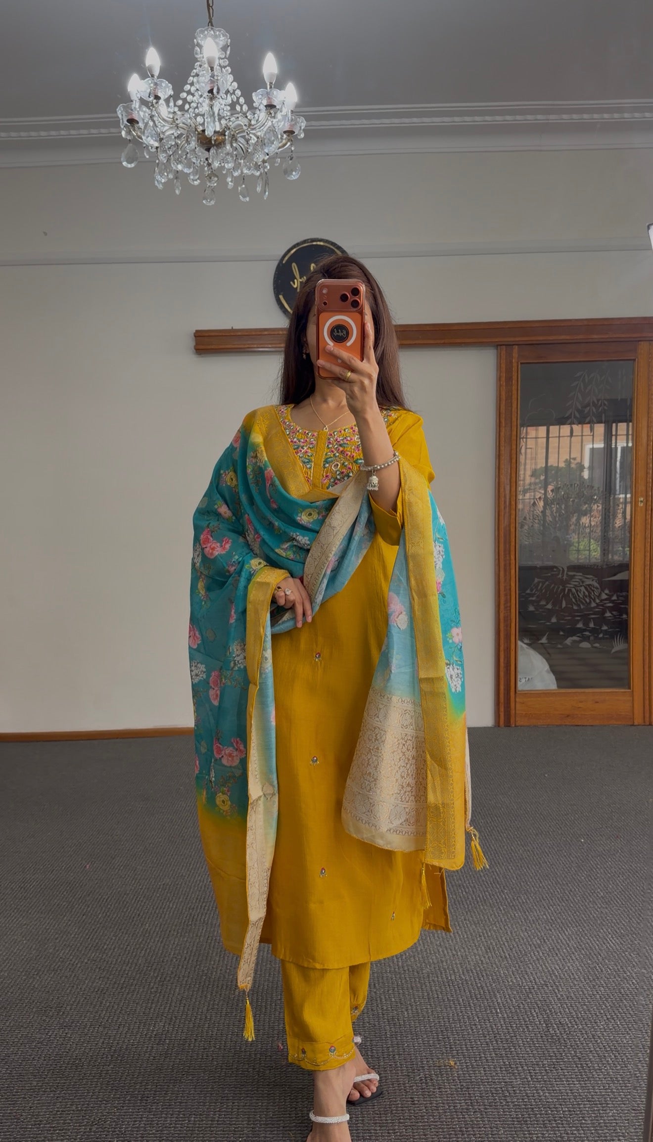 Mustard Zari Silk Kurti Set