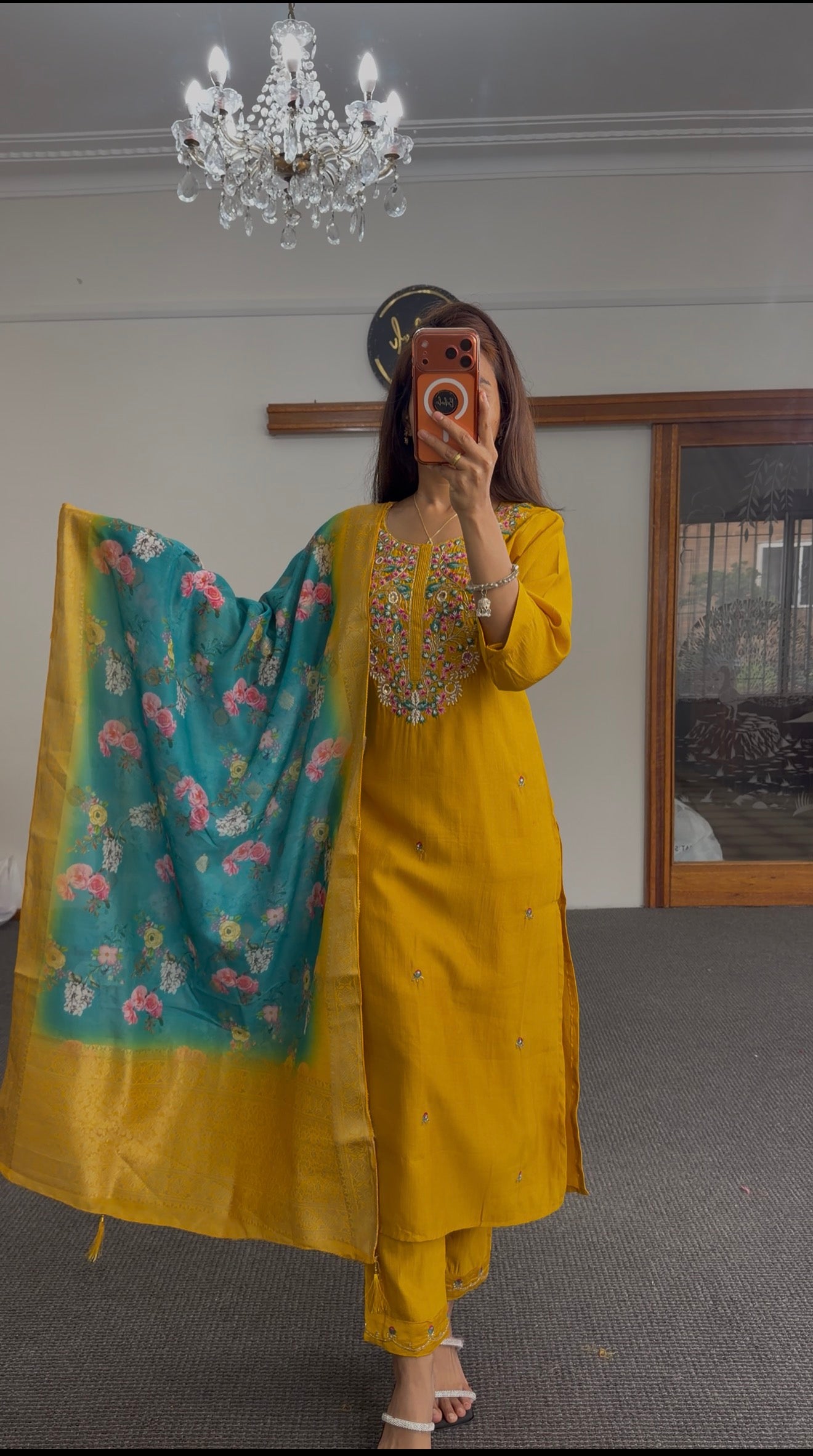 Mustard Zari Silk Kurti Set