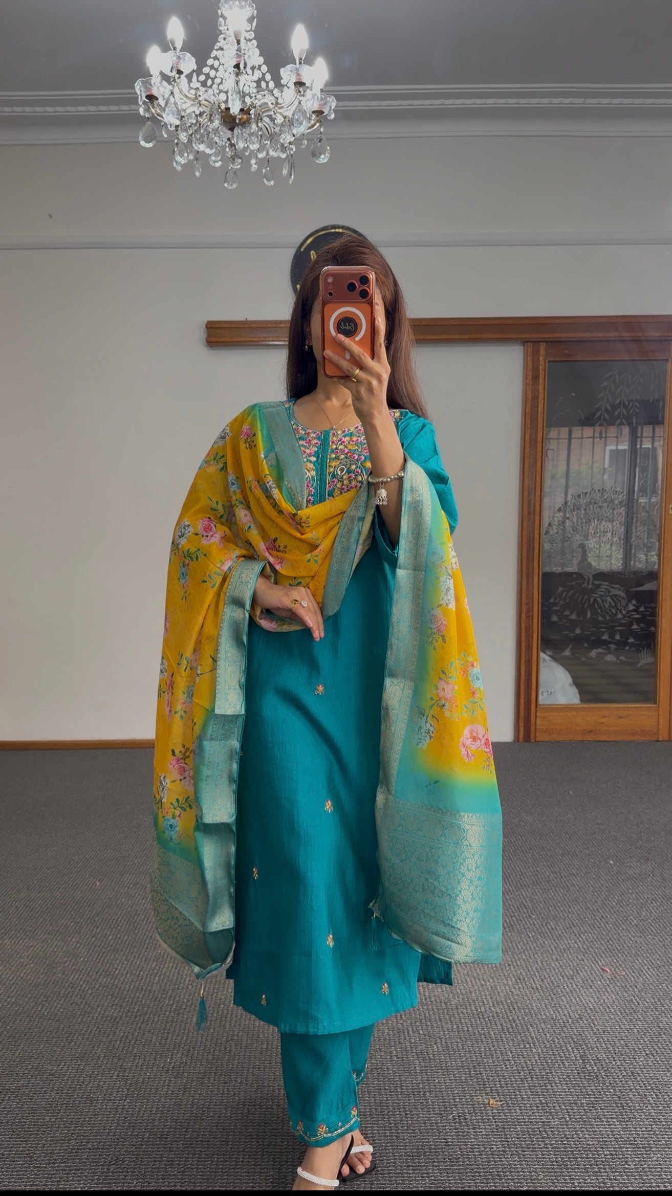 Mustard Zari Silk Kurti Set