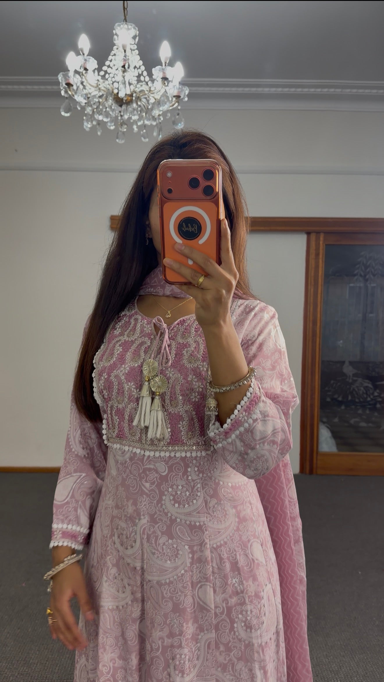 Dusty Rose Georgette Anarkali Set with Zari & Sequin Work