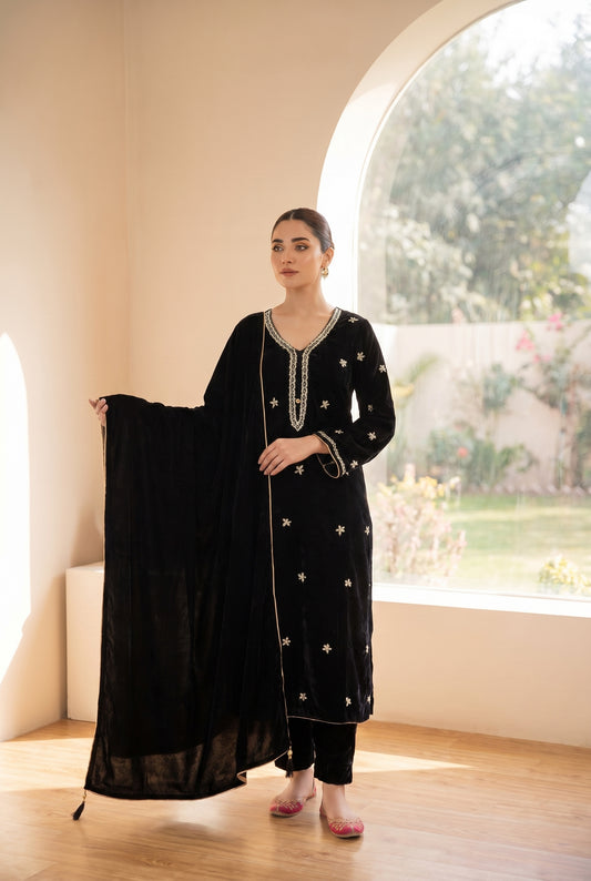 Velvet gota patti kurti set with pearl detailing for festive and wedding wear — Behuli Australia — alternate view 7
