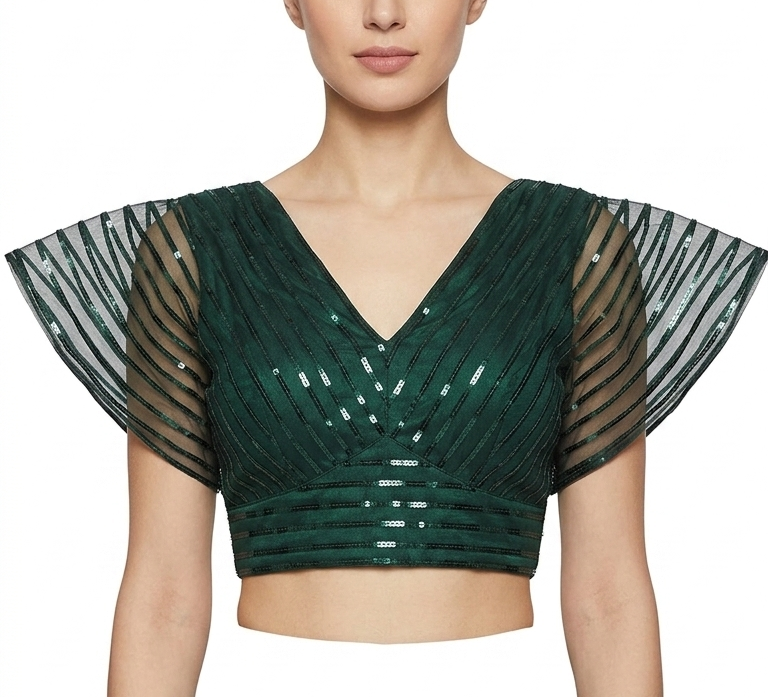 Emerald Sequin Net Blouse