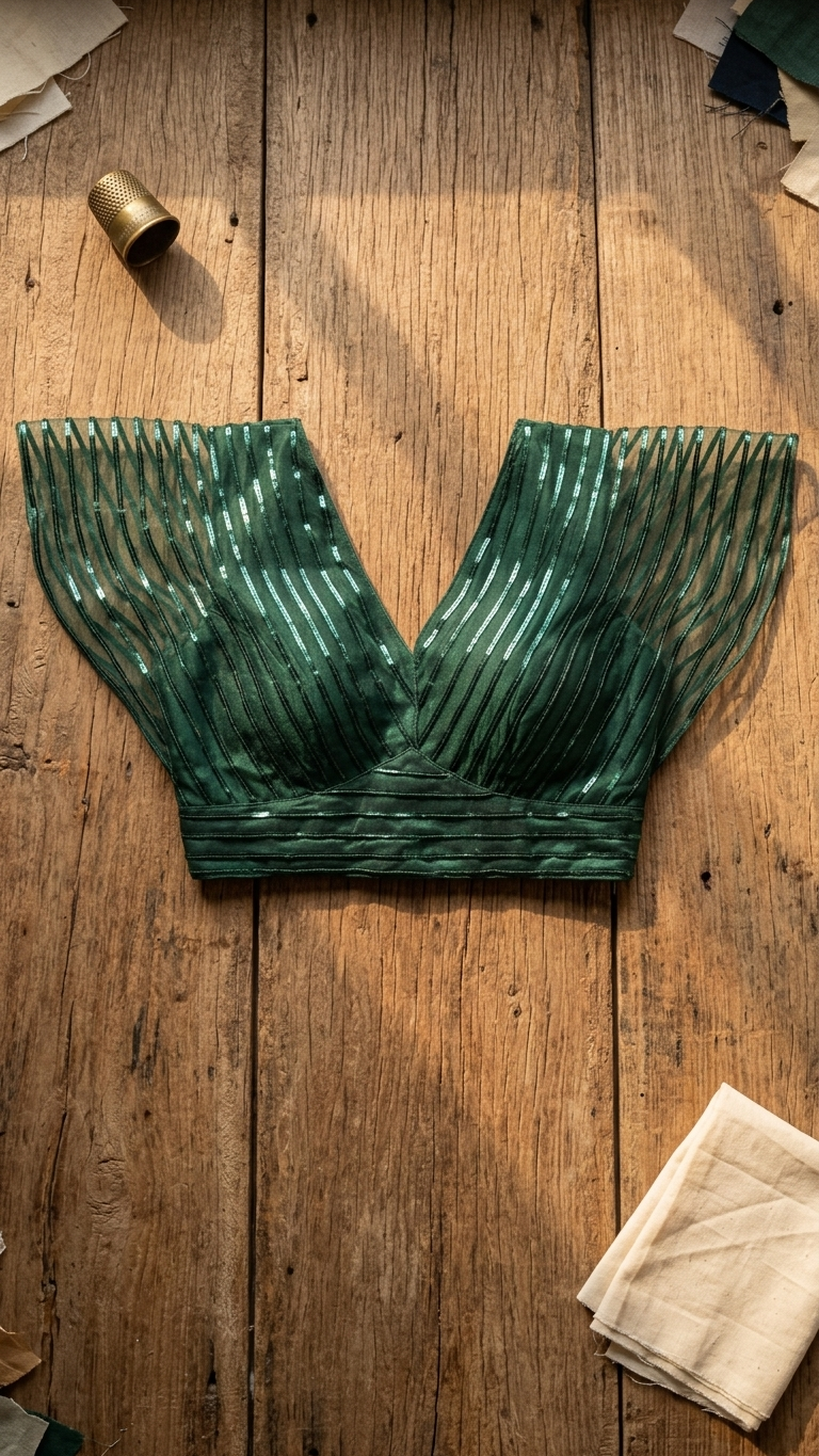 Emerald Sequin Net Blouse
