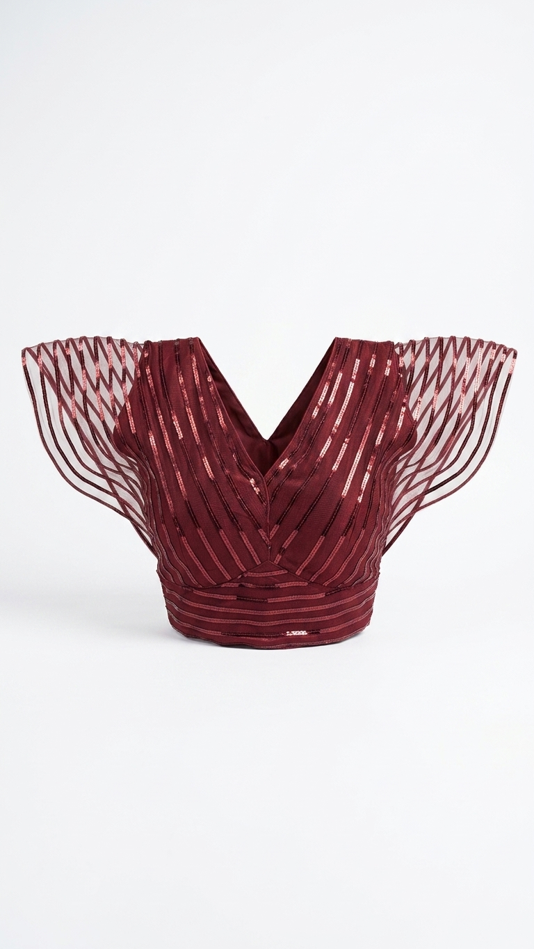 Burgundy Sequin Net Blouse