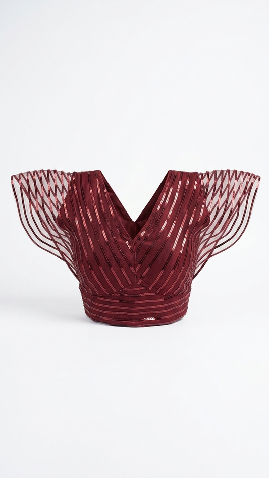 Burgundy Sequin Net Blouse