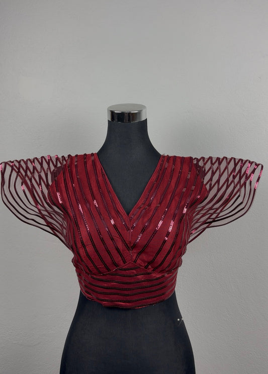 Burgundy Sequin Net Blouse