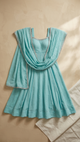 Aqua Blue Raw Silk Anarkali Set with Sequin & Lace Dupatta