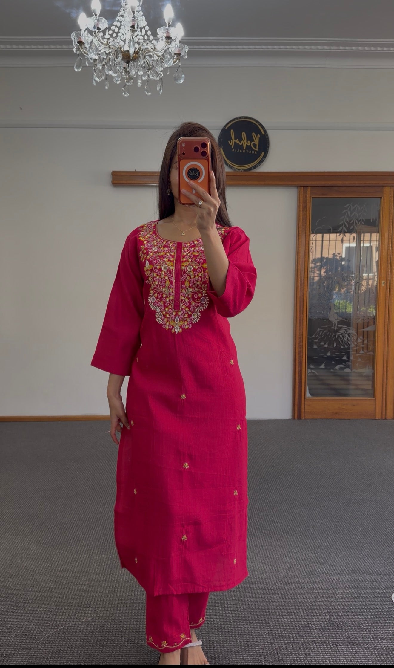 Fuchsia Zari Silk Kurti Set