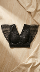 Black Sequin Net Crop Blouse with V-Neckline & Stripe Work