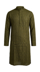 Olive Green Cotton Chikankari Men's Kurta with Sequin Work