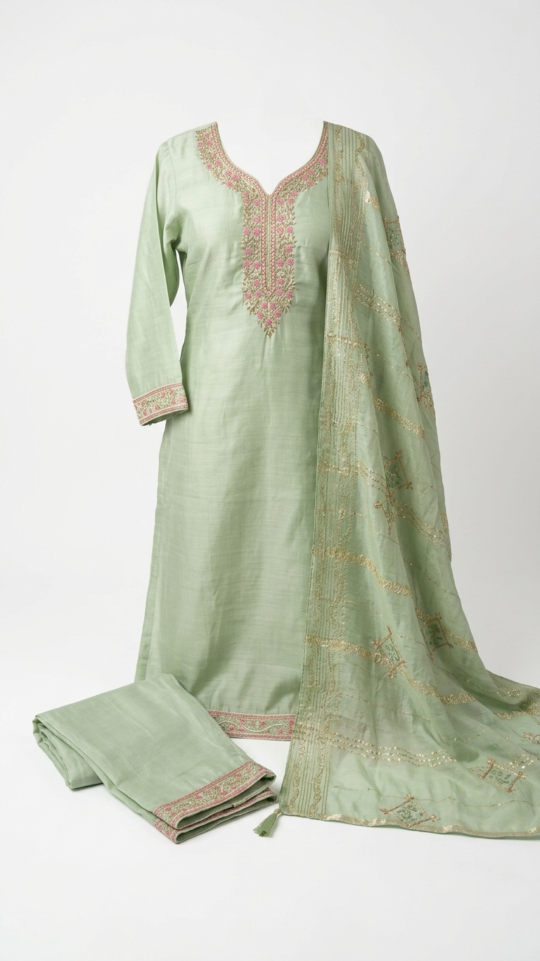 Sage Zari Cotton Kurti Set