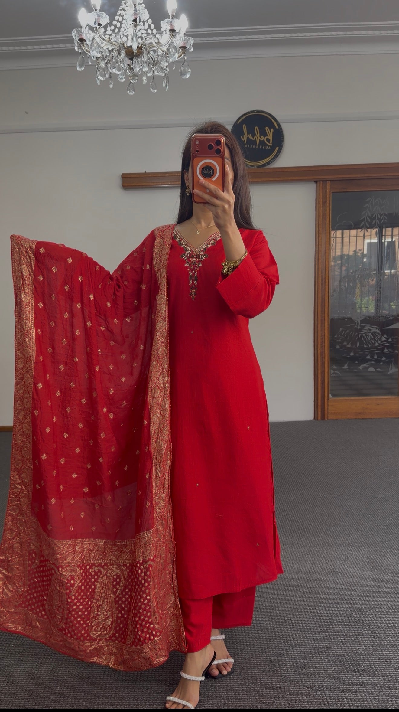 Crimson Zari Silk Kurti Set