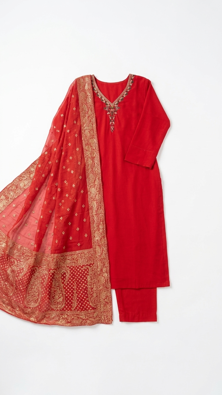 Crimson Zari Silk Kurti Set