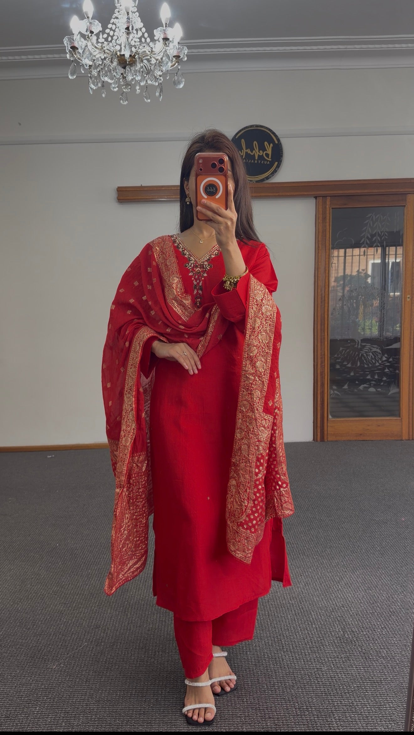 Crimson Zari Silk Kurti Set