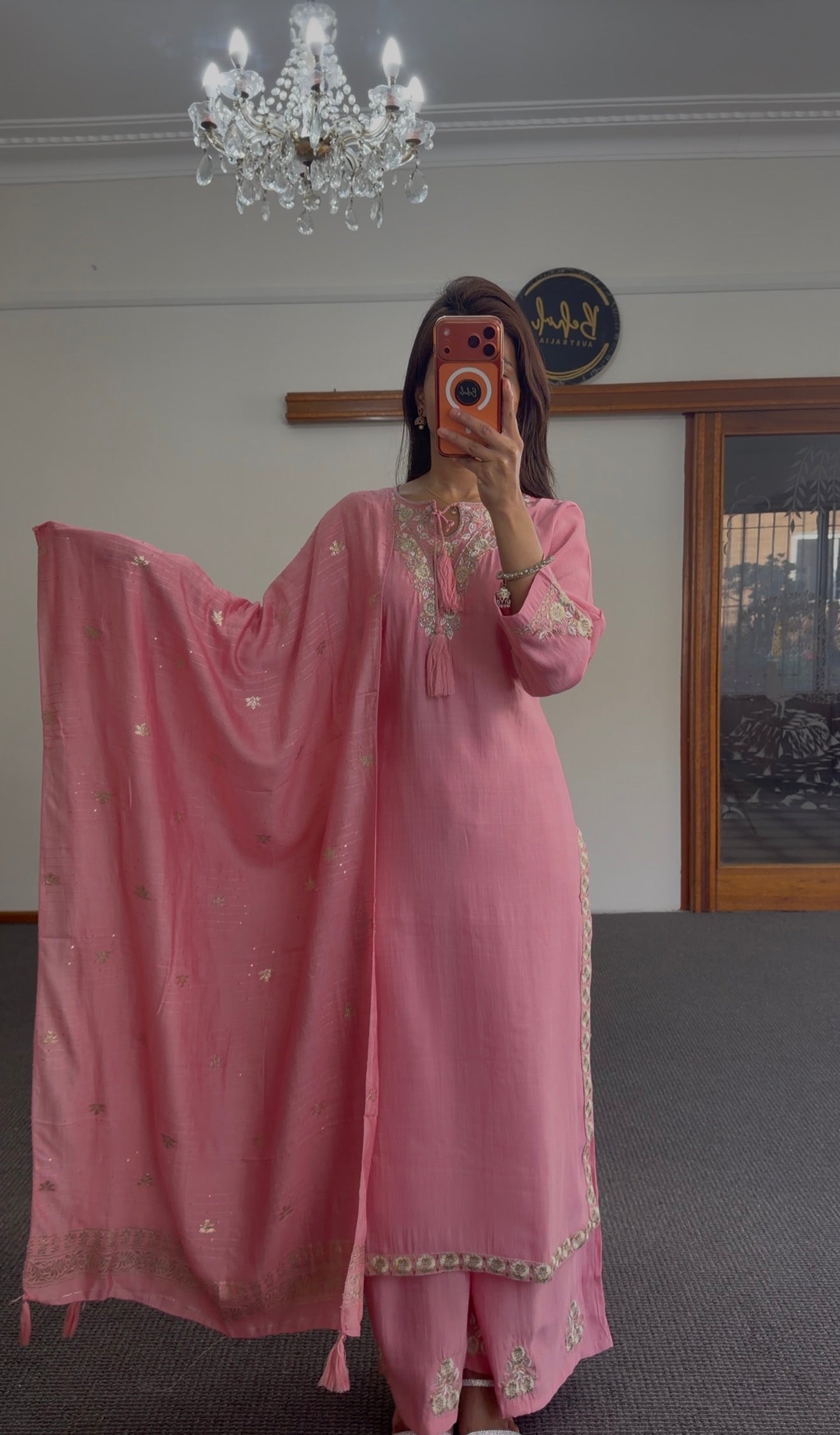 Pink Zari Silk Kurti Set