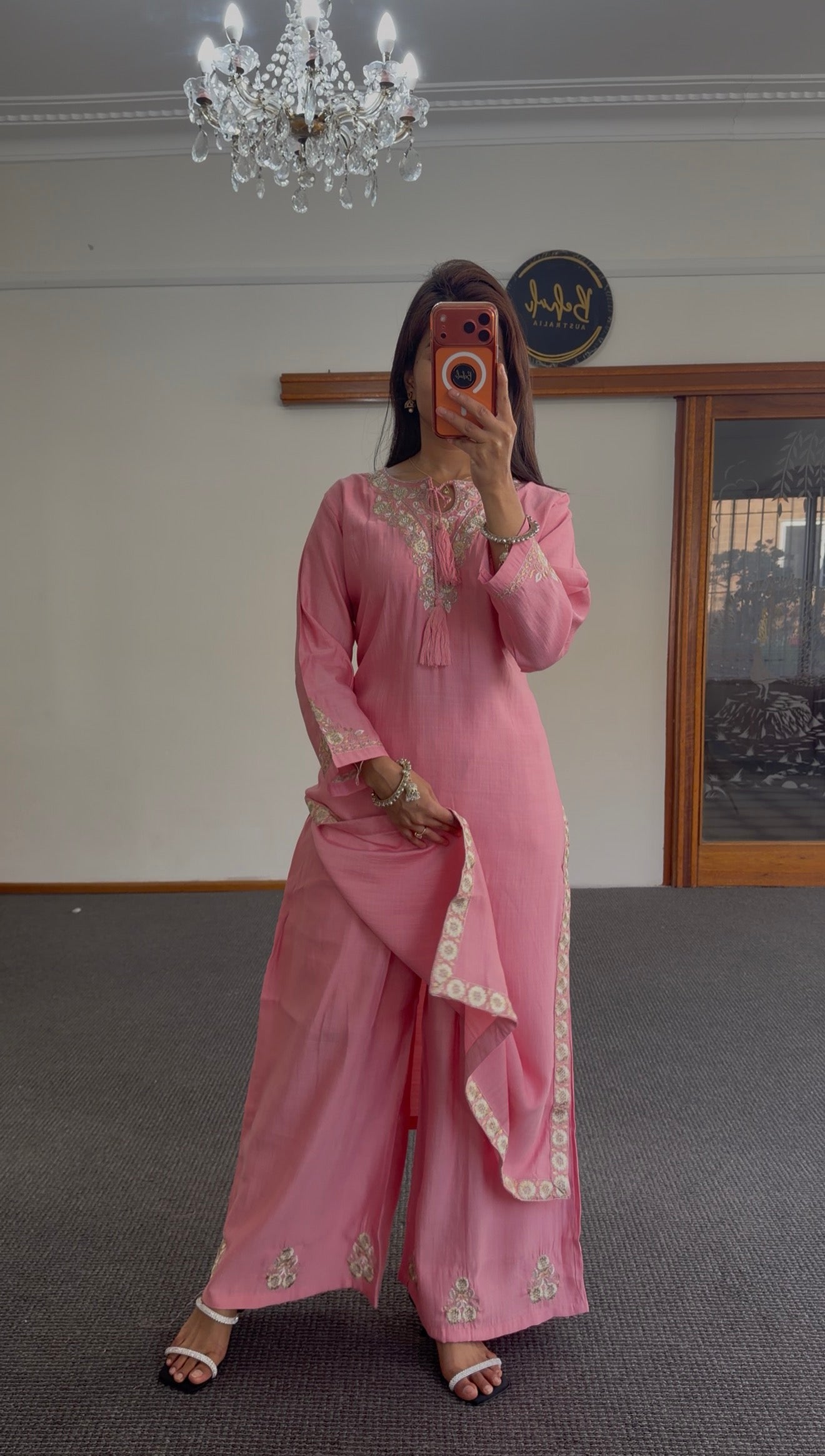 Pink Zari Silk Kurti Set