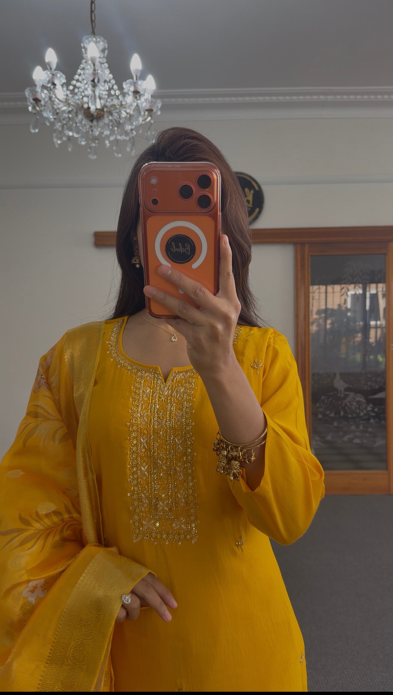 Mustard Zari Mix Silk Kurti Set