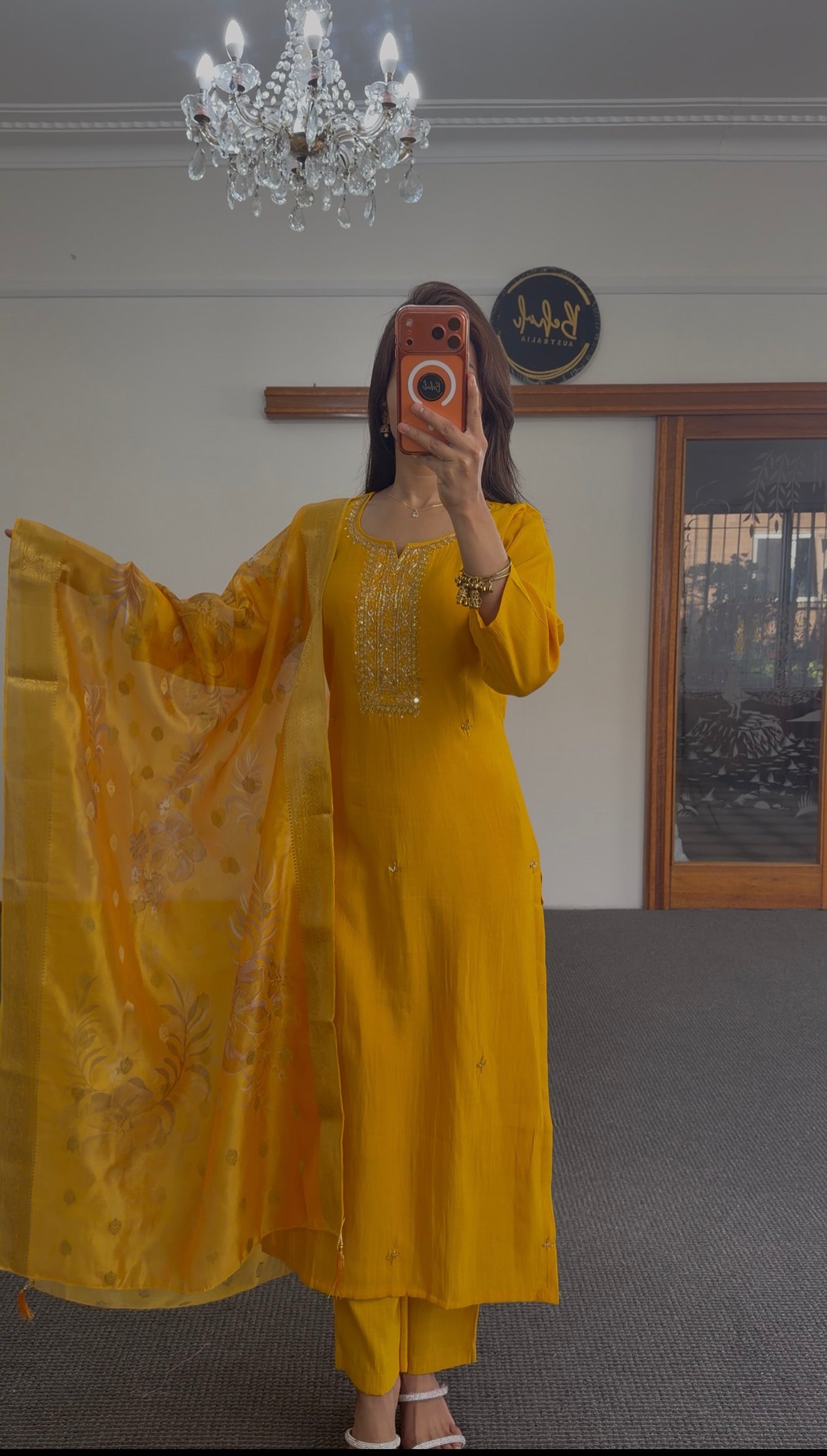 Mustard Zari Mix Silk Kurti Set