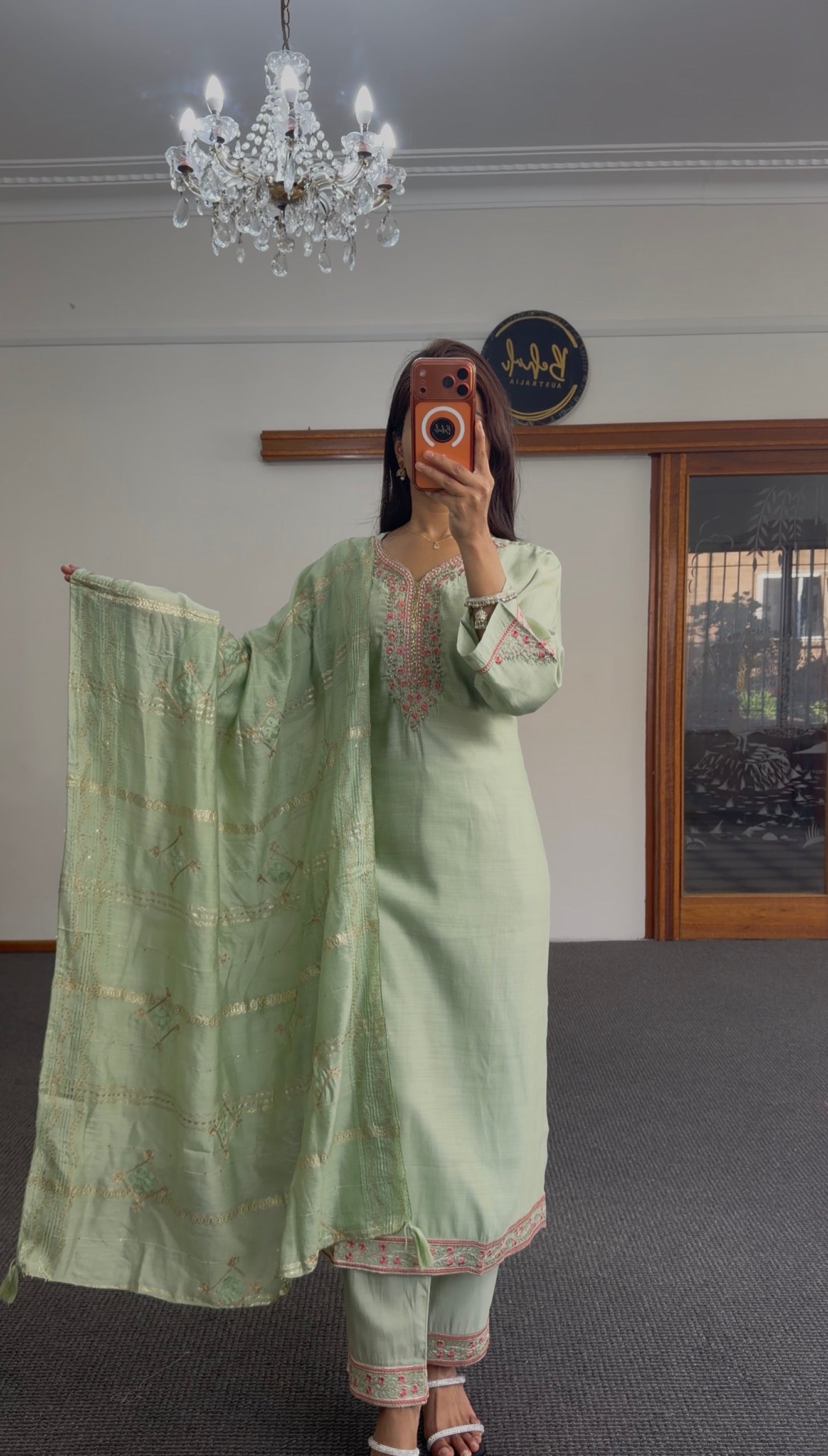 Sage Zari Cotton Kurti Set