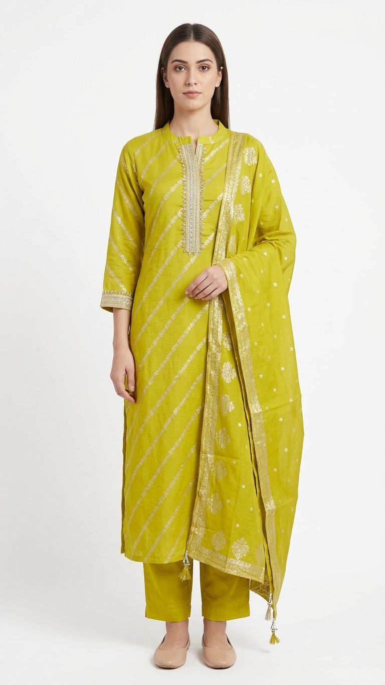 Mustard Zari Mix Silk Kurti Set