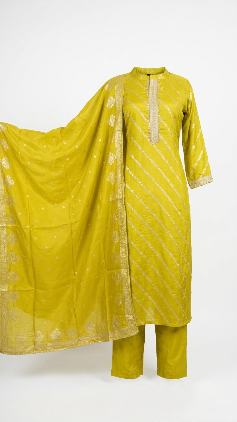 Mustard Zari Mix Silk Kurti Set