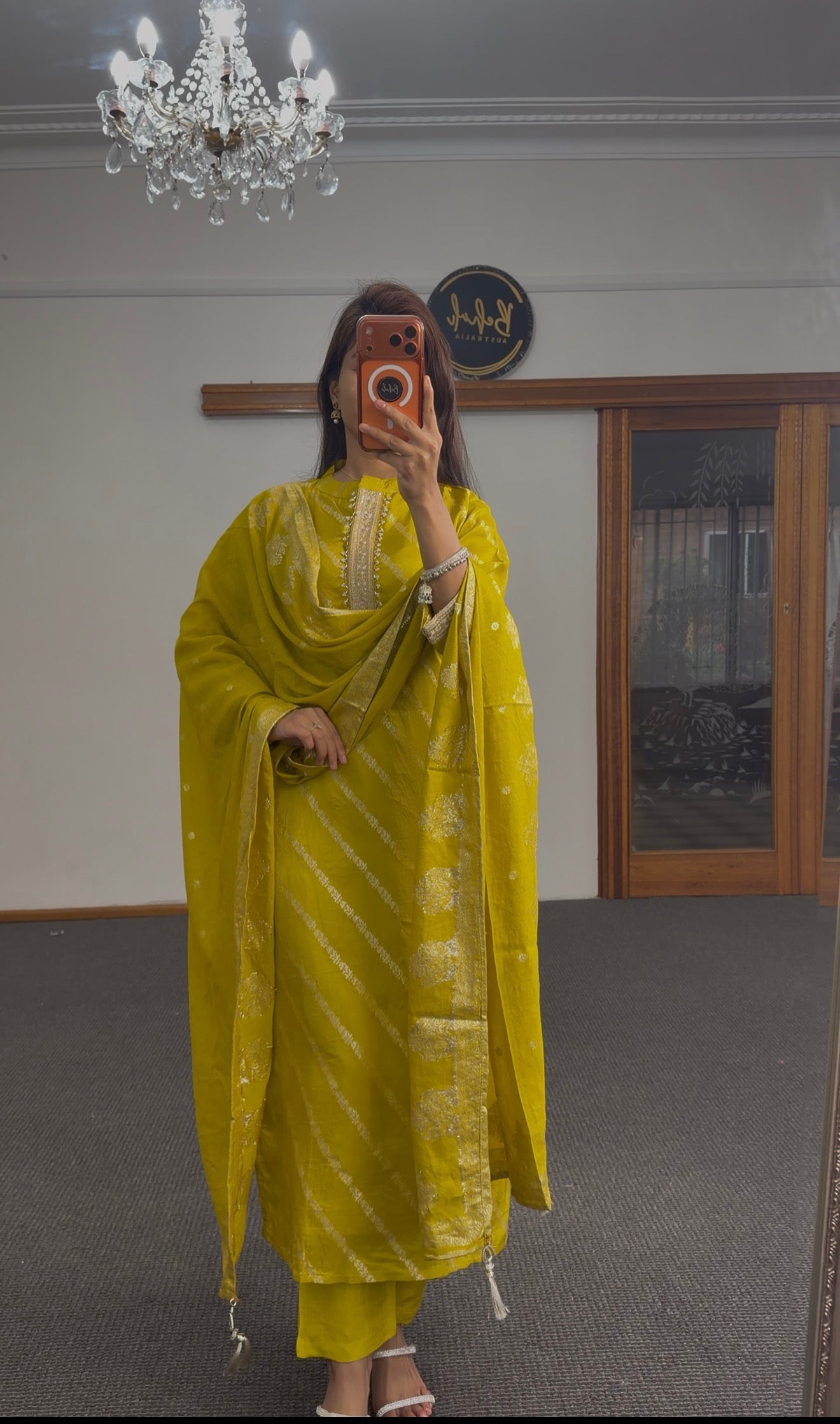 Mustard Zari Mix Silk Kurti Set